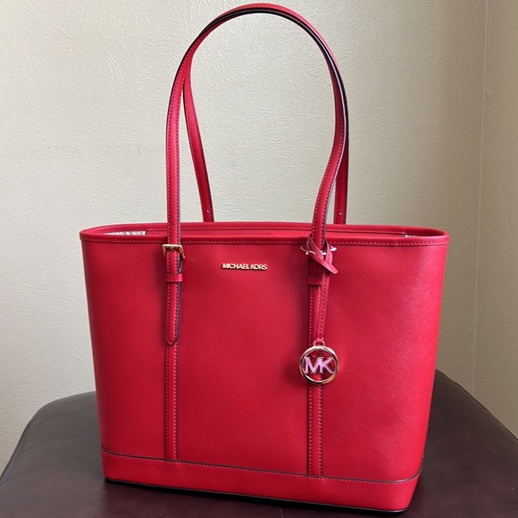 Michael Kors Jet Set Travel Large Shoulder Tote Leather Flame - Picture 2 of 15